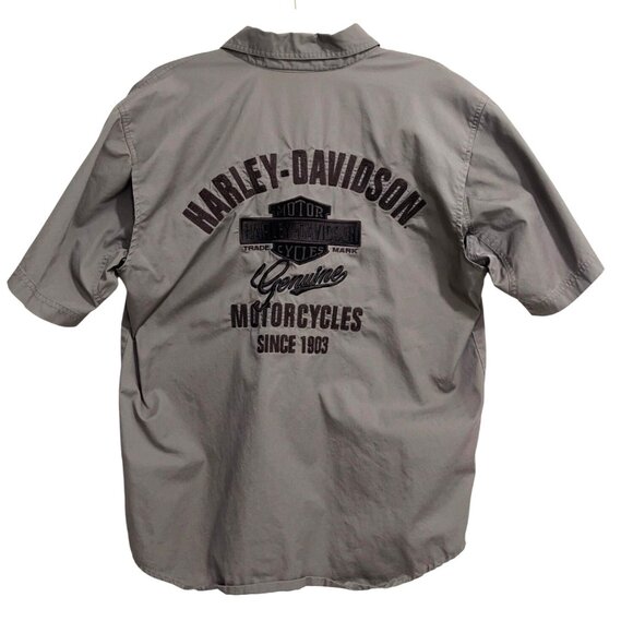 Harley Davidson Mechanic Motorcycle Shirt Button-Up Embroidered Gray Mens Size L - Picture 1 of 8